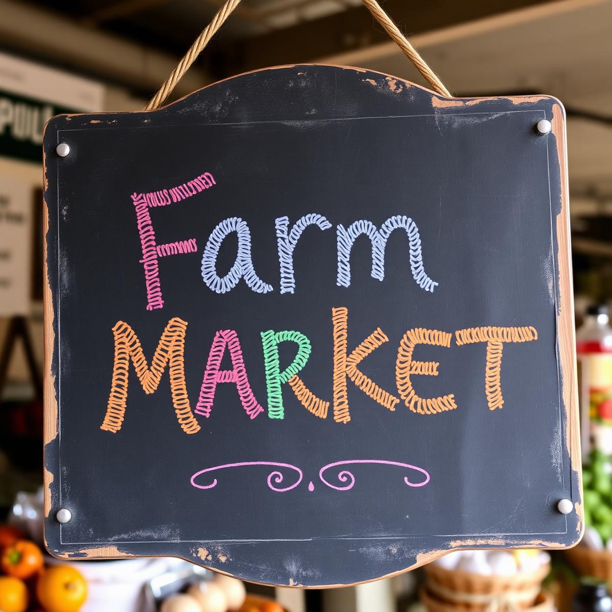 Hand-written chalkboard sign at the farm